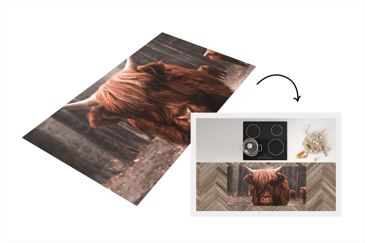 KitchenYeah Keukenloper - Loper keuken - Hooglander - Bos - Dieren - 120x60 cm - Keukenloper vinyl Multicolor