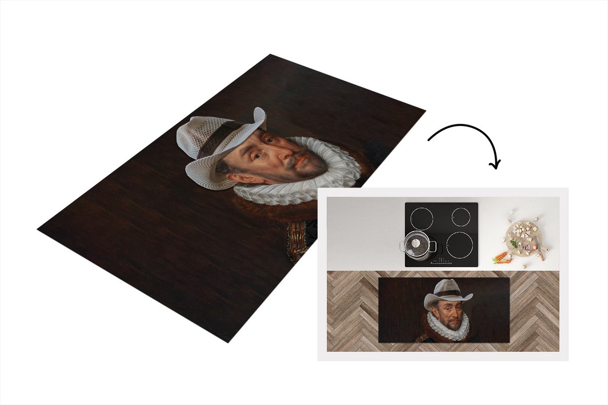 KitchenYeah Keukenloper - Loper keuken - Willem van Oranje - Hoed - Schilderij - 120x60 cm - Keukenloper vinyl Multicolor