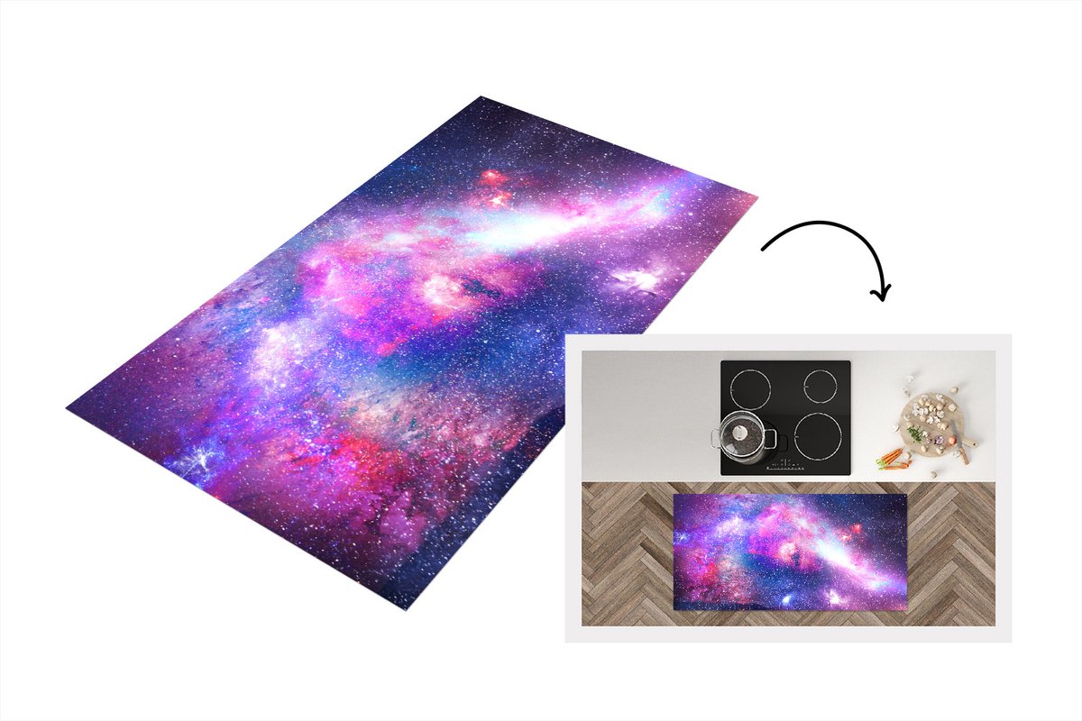 KitchenYeah Keukenloper - Loper keuken - Ruimte - Kleuren - Sterren - 120x60 cm - Keukenloper vinyl Multicolor