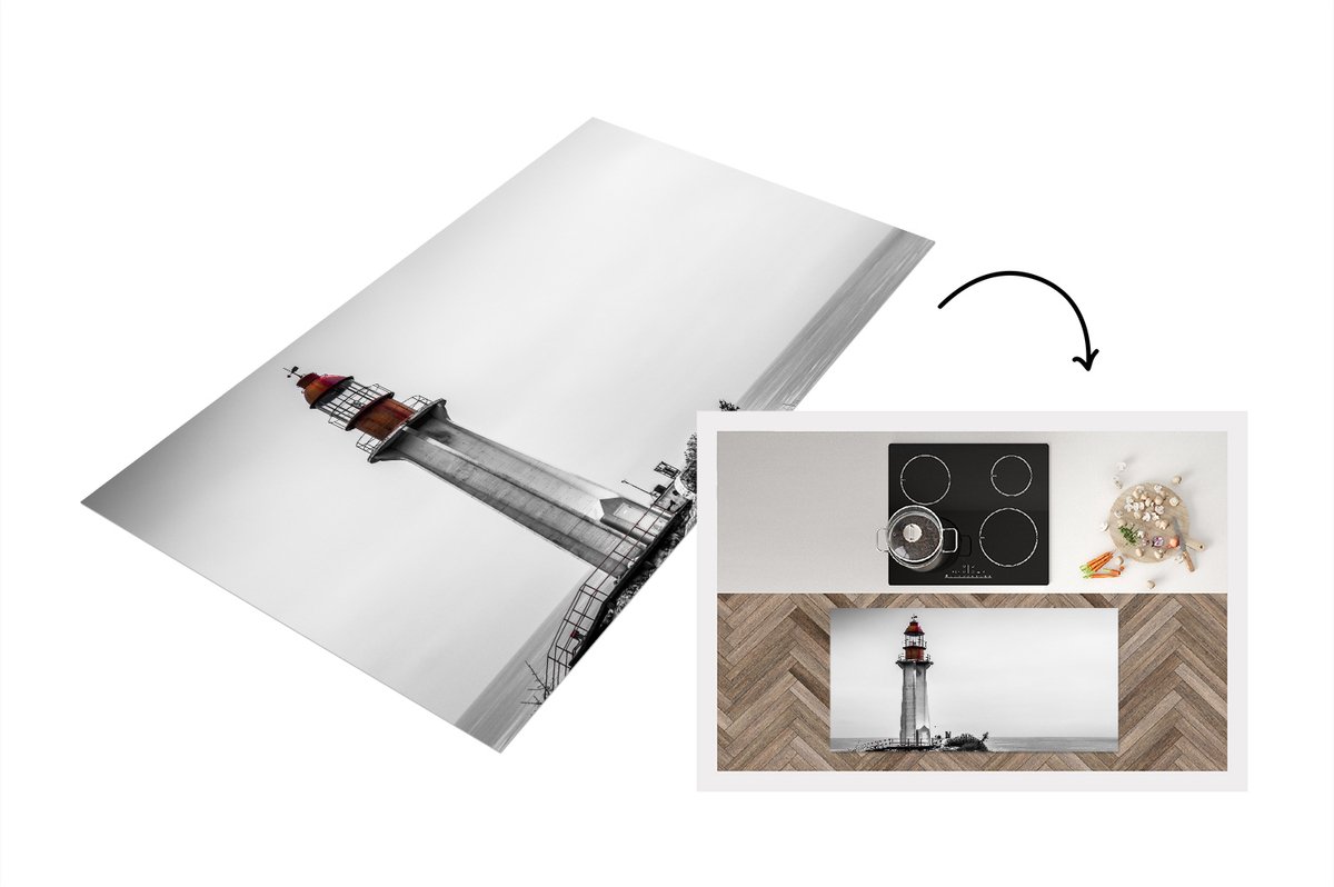 KitchenYeah Keukenloper - Loper keuken - Zwart-wit foto van een vuurtoren in het westen van Vancouver - 120x60 cm - Keukenloper vinyl Zwart; Wit