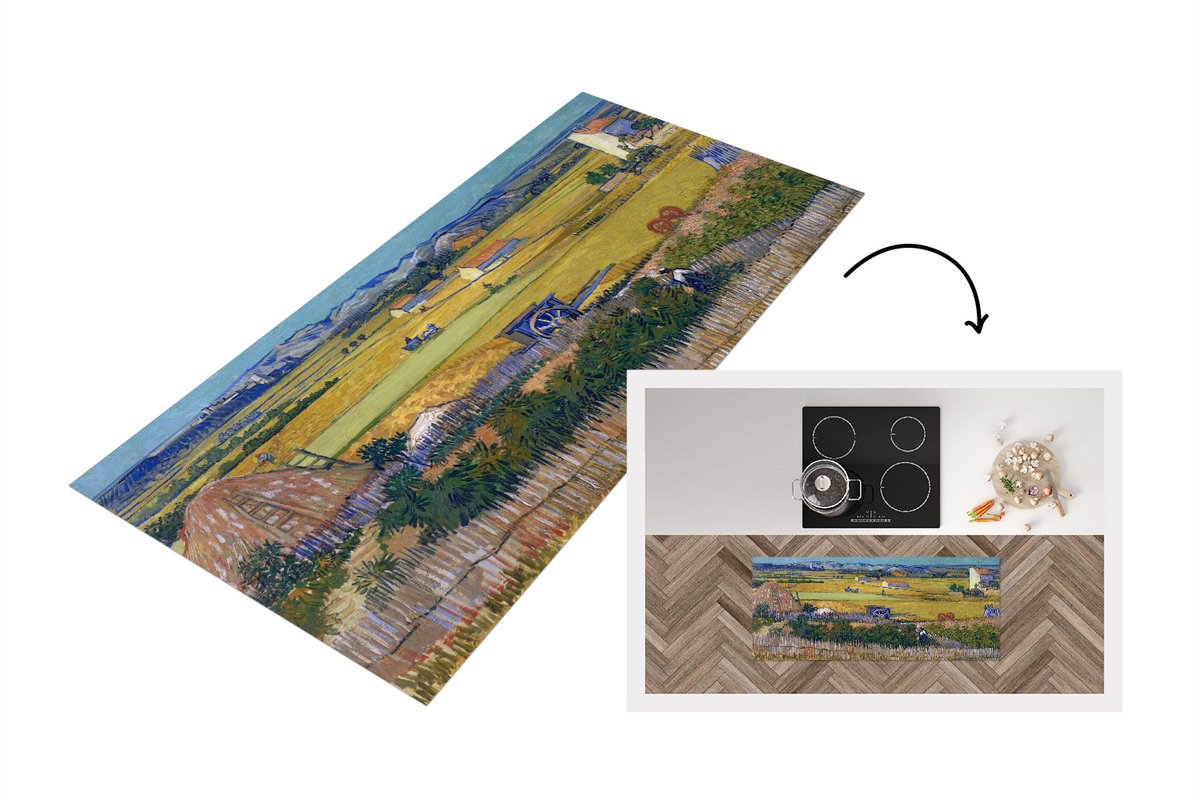 KitchenYeah Keukenloper - Loper keuken - De oogst - Vincent van Gogh - 120x50 cm - Keukenloper vinyl Multicolor