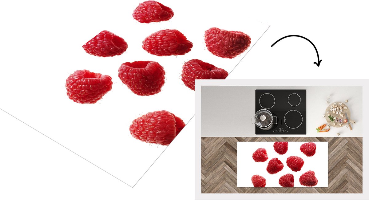 KitchenYeah Keukenloper - Loper keuken - Fruit - Framboos - Wit - 120x60 cm - Keukenloper vinyl Multicolor