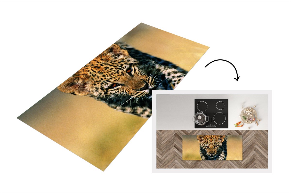 KitchenYeah Keukenloper - Loper keuken - Luipaard - Macro - Gras - 120x50 cm - Keukenloper vinyl Multicolor