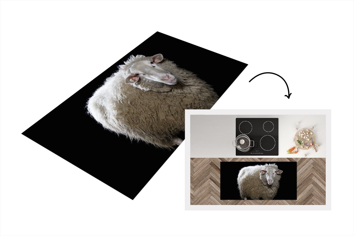 KitchenYeah Keukenloper - Loper keuken - Schaap - Boerderijdieren - Zwart - 120x60 cm - Keukenloper vinyl Multicolor