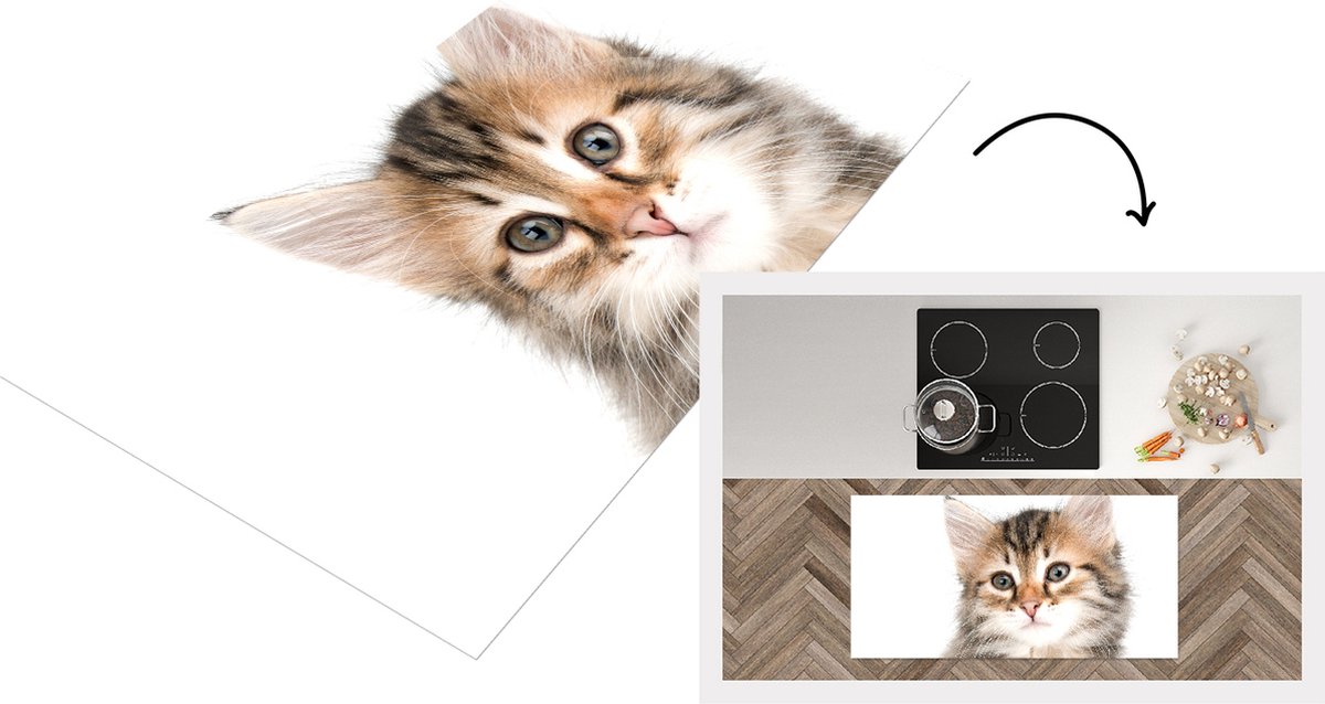 KitchenYeah Keukenloper - Loper keuken - Kitten - Wit - Neus - 120x60 cm - Keukenloper vinyl Multicolor