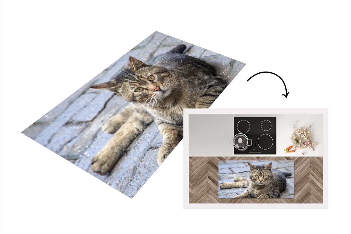 KitchenYeah Keukenloper - Loper keuken - Kat - Dier - Bruin - Keukenloper vinyl, foto 2