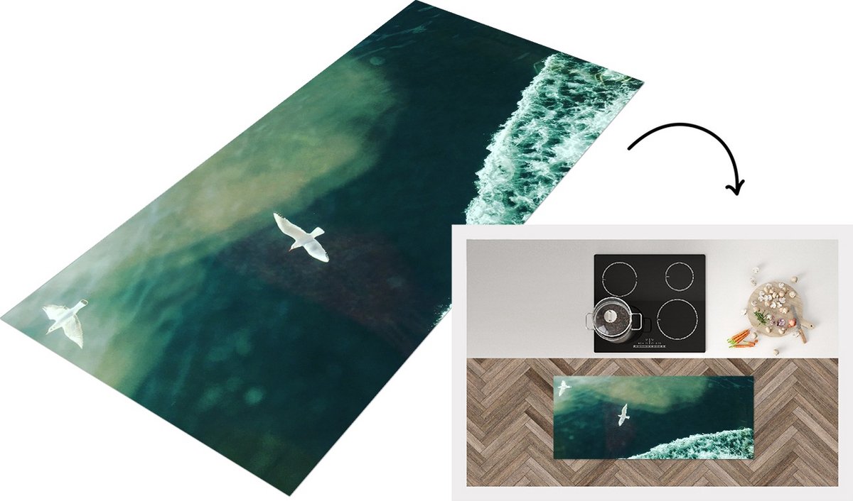 KitchenYeah Keukenloper - Loper keuken - Vogel - Water - Berg - 120x50 cm - Keukenloper vinyl Multicolor