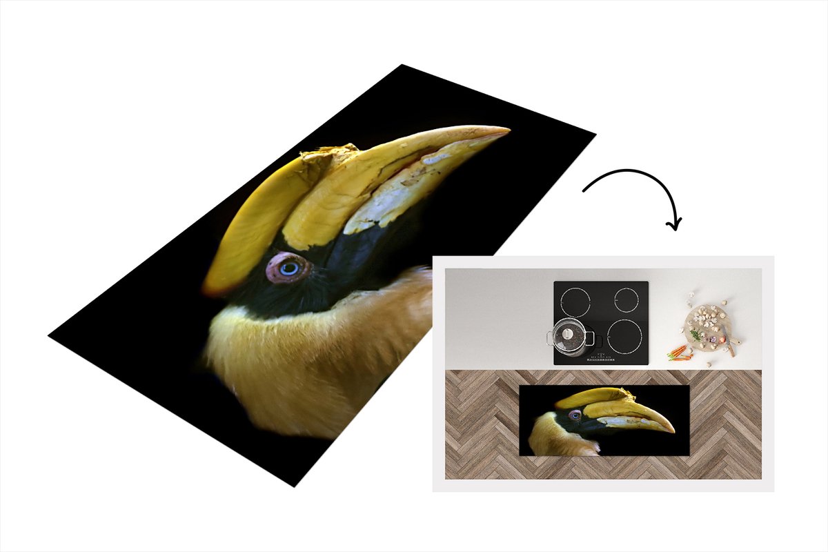 KitchenYeah Keukenloper - Loper keuken - Vogel - Snavel - Zwart - 120x50 cm - Keukenloper vinyl Multicolor
