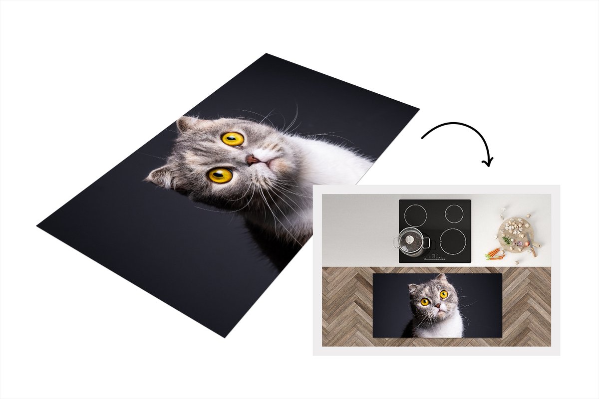 KitchenYeah Keukenloper - Loper keuken - Kat - Ogen - Licht - 120x60 cm - Keukenloper vinyl Multicolor