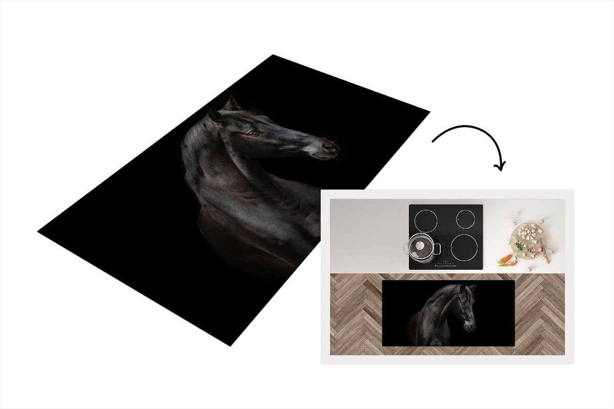 KitchenYeah Keukenloper - Loper keuken - Paarden - Dieren - Zwart - 120x60 cm - Keukenloper vinyl Multicolor