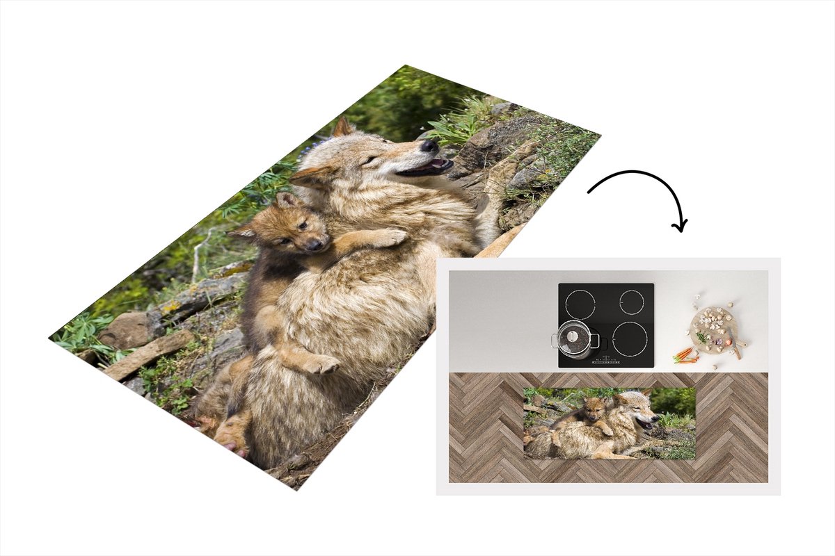 KitchenYeah Keukenloper - Loper keuken - Wolf - Welp - Dier - Keukenloper vinyl Multicolor