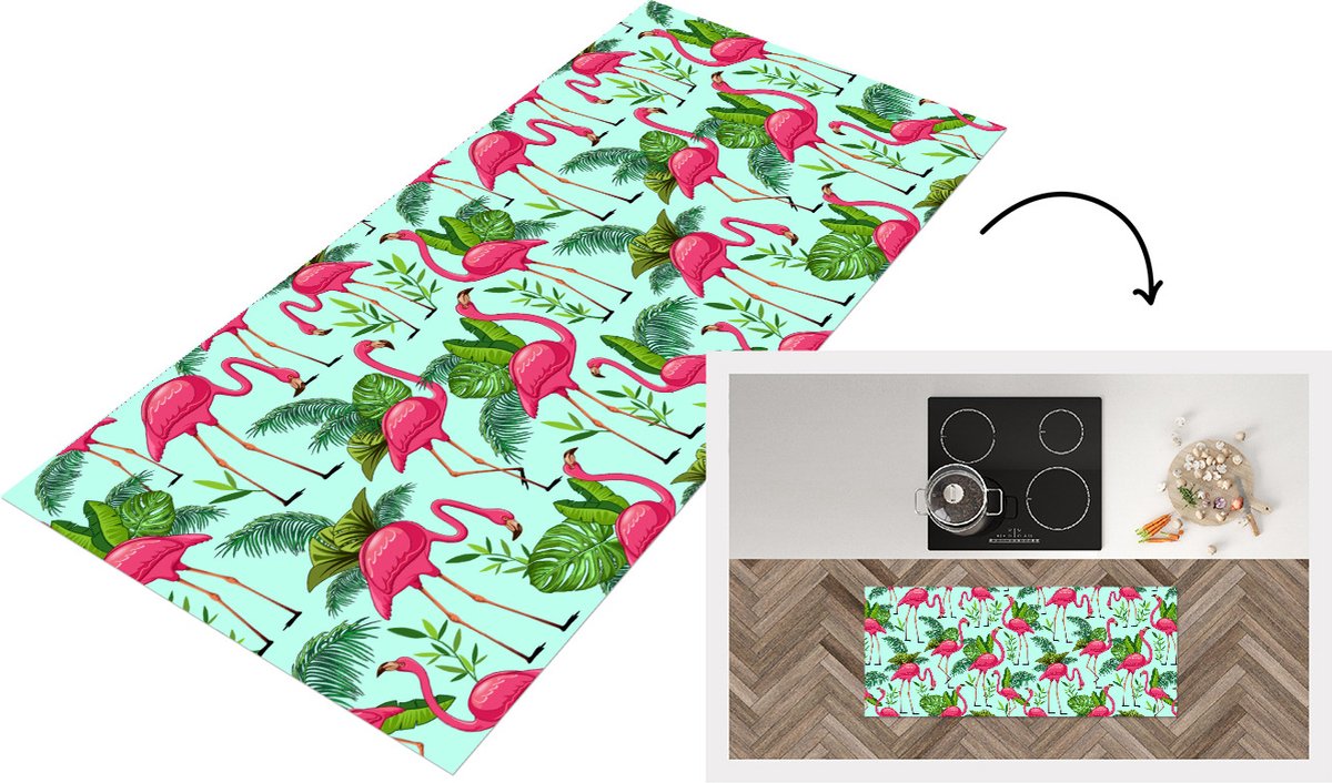 KitchenYeah Keukenloper - Loper keuken - Flamingo - Jungle - Tropisch - Dieren - Patroon - 120x50 cm - Keukenloper vinyl Multicolor