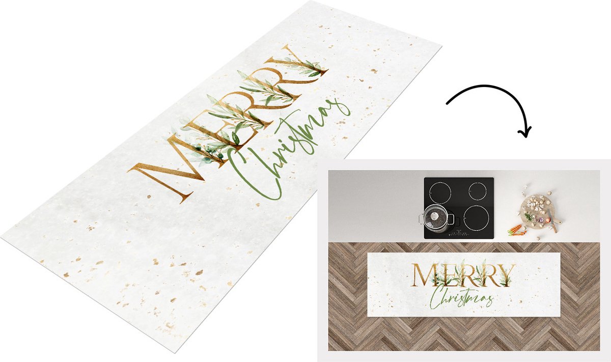 KitchenYeah Keukenloper - Loper keuken - Quotes - Kerst - Merry Christmas - Spreuken - Goud - 180x60 cm - Keukenloper vinyl Multicolor