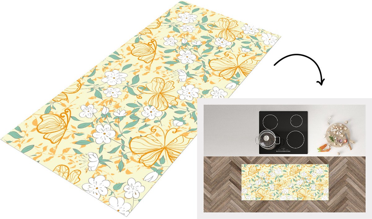 KitchenYeah Keukenloper - Loper keuken - Bloemen - Zomer - Patronen - 120x50 cm - Keukenloper vinyl Multicolor
