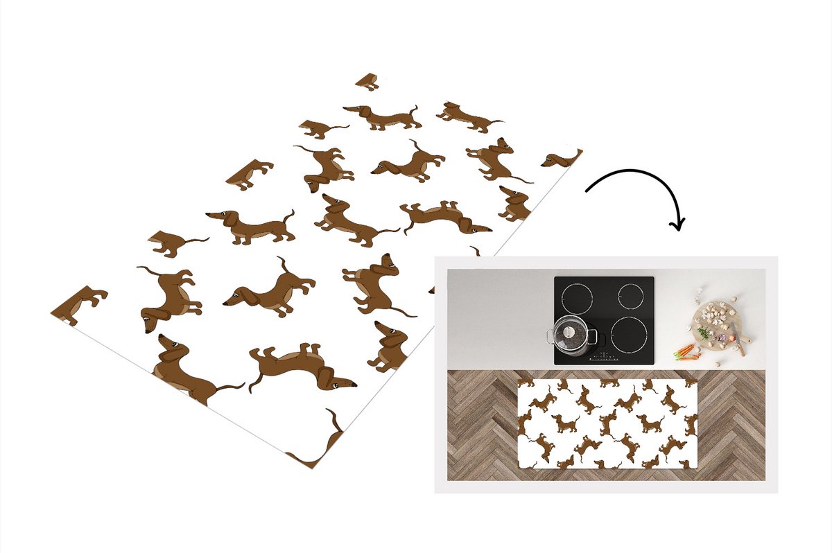 KitchenYeah Keukenloper - Loper keuken - Patronen - Hond - Teckel - 120x60 cm - Keukenloper vinyl Multicolor