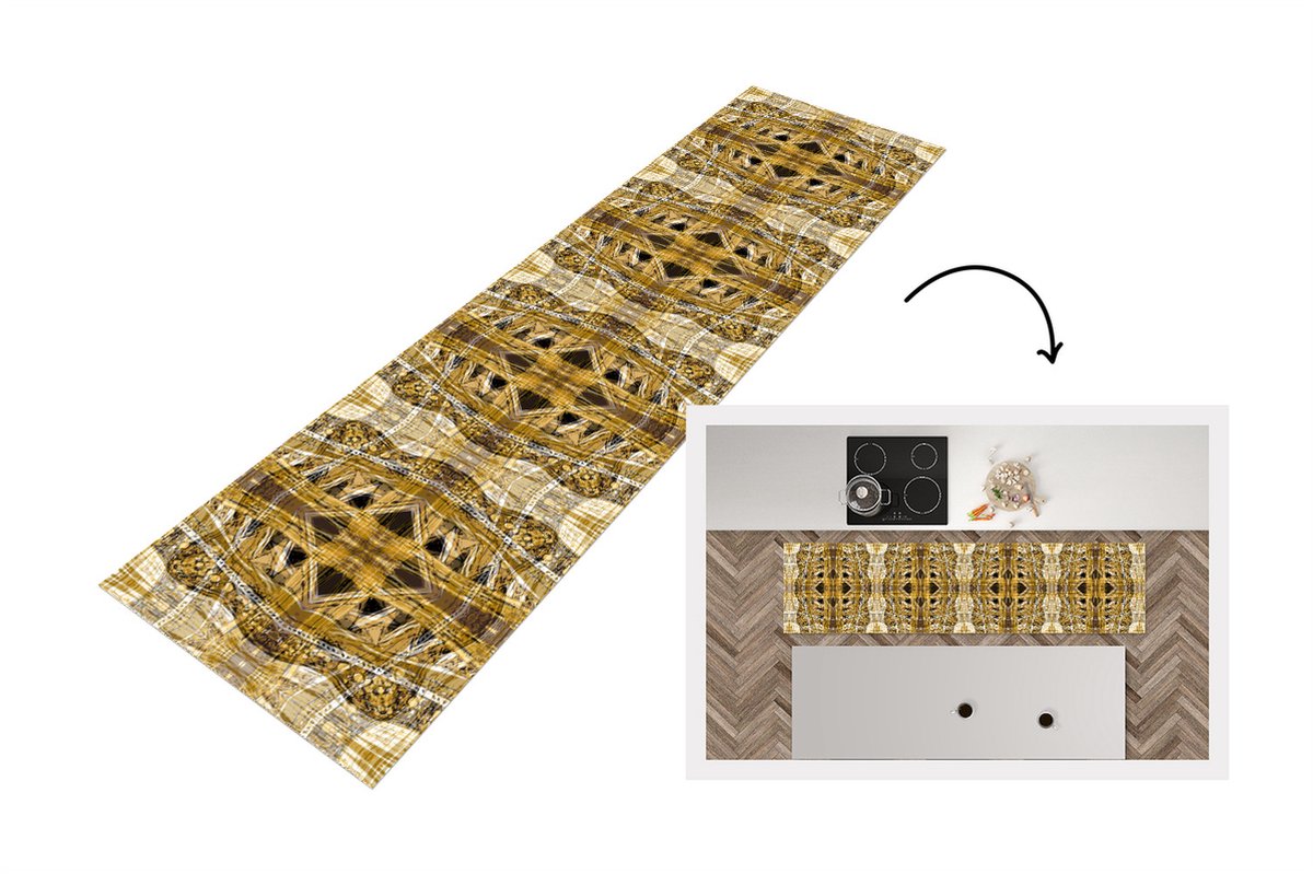 KitchenYeah Keukenloper - Loper keuken - Goud - Afrika - Patronen - Dieren - 240x60 cm - Keukenloper vinyl Multicolor