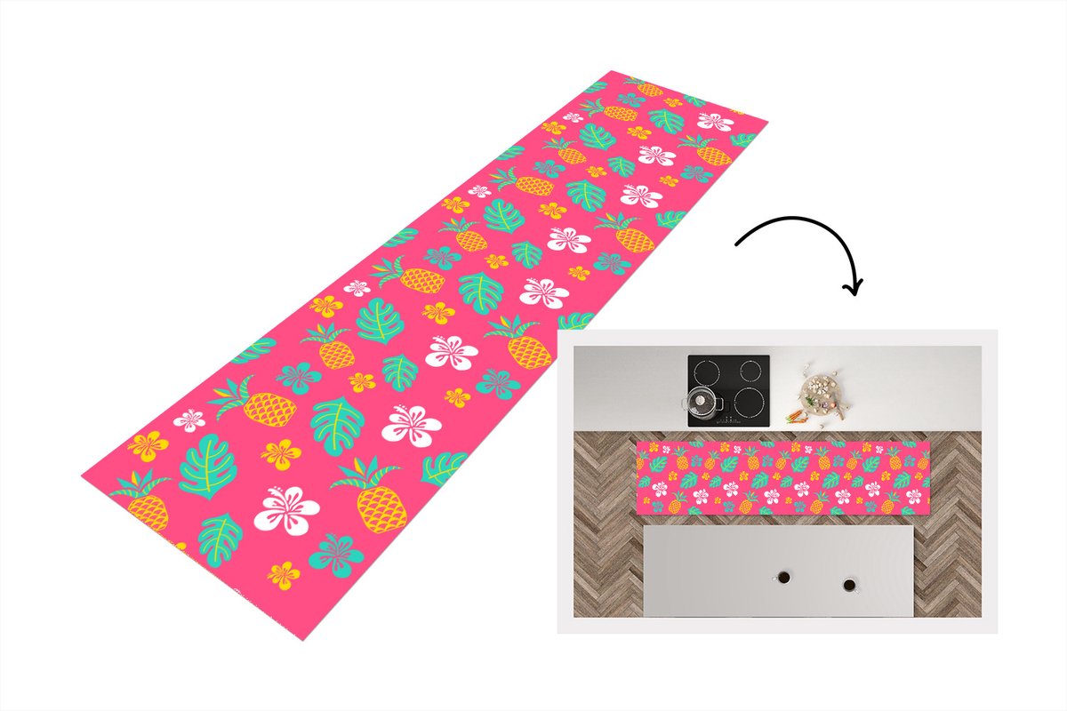 KitchenYeah Keukenloper - Loper keuken - Zomer - Patronen - Ananas - 200x50 cm - Keukenloper vinyl Multicolor