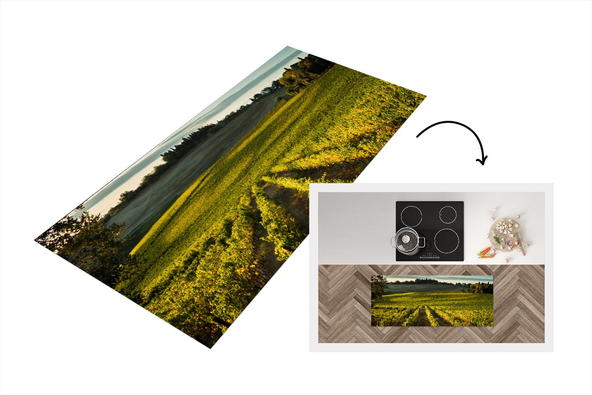 KitchenYeah Keukenloper - Loper keuken - Toscane - Landschap - Wijn - 120x50 cm - Keukenloper vinyl Multicolor