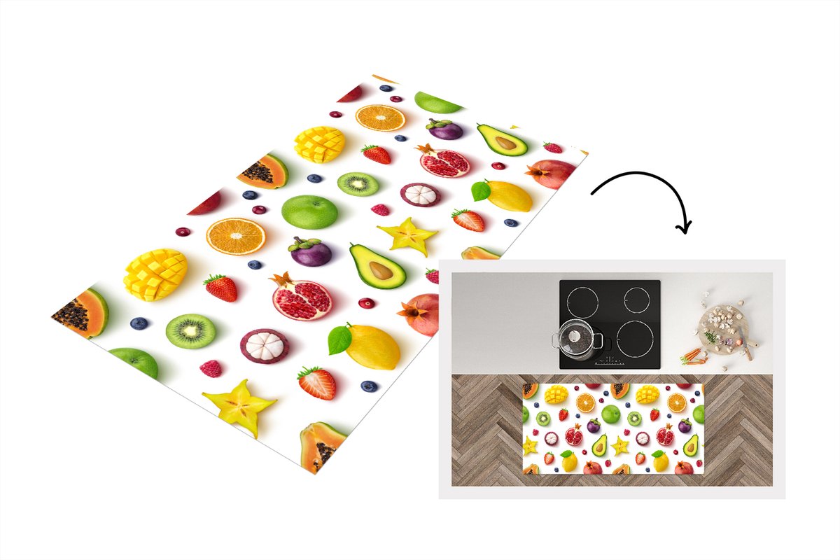 KitchenYeah Keukenloper - Loper keuken - Fruit - Patronen - Kleuren - 120x60 cm - Keukenloper vinyl Multicolor