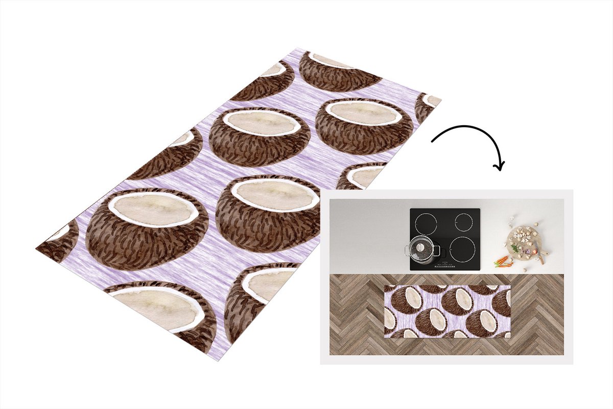 KitchenYeah Keukenloper - Loper keuken - Kokosnoot - Fruit - Design - 120x50 cm - Keukenloper vinyl Multicolor