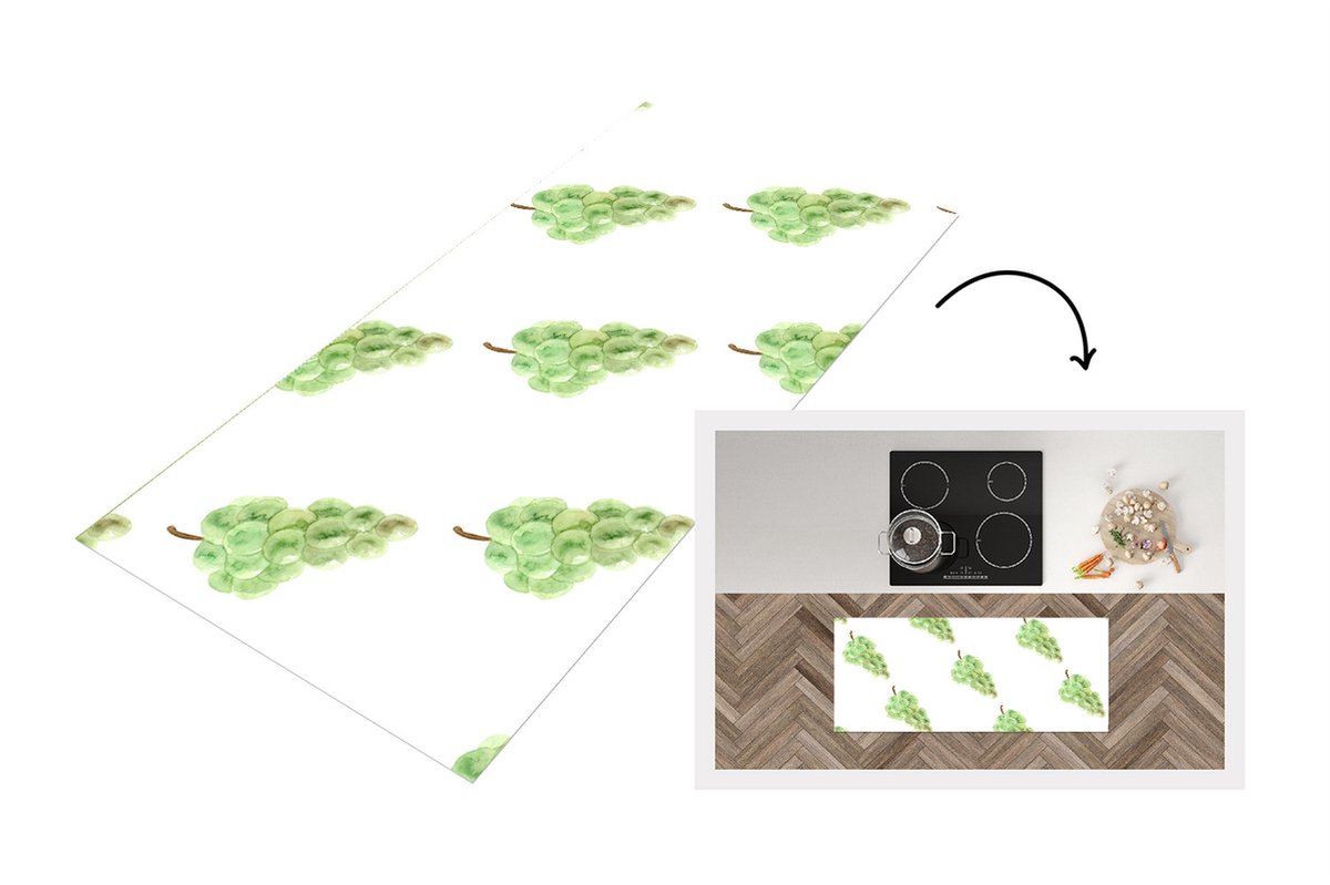 KitchenYeah Keukenloper - Loper keuken - Druiven - Fruit - Waterverf - Wit - 120x50 cm - Keukenloper vinyl Multicolor