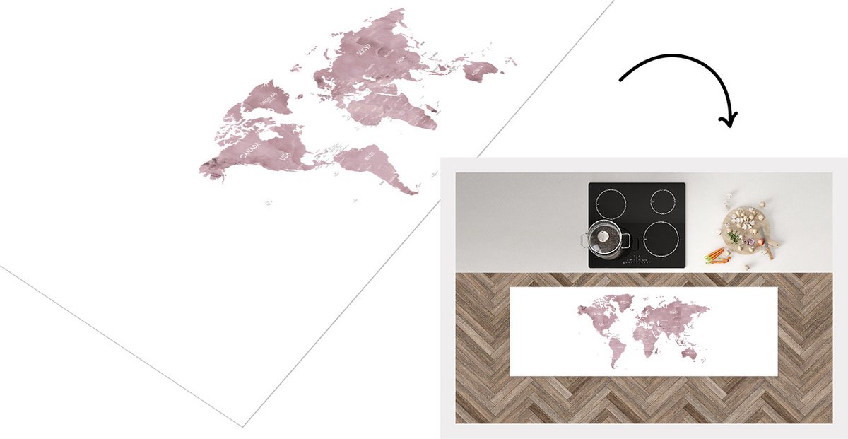 KitchenYeah Keukenloper - Loper keuken - Kaart - Marmer - Roze - 150x50 cm - Keukenloper vinyl Multicolor