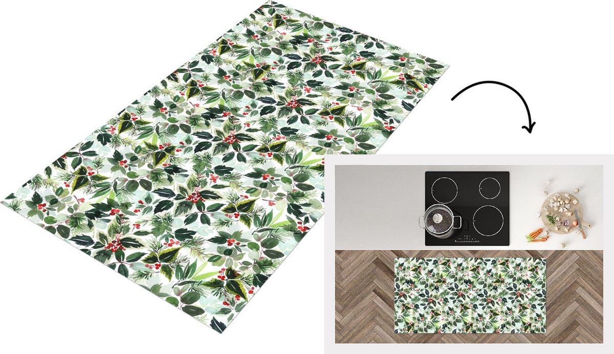KitchenYeah Keukenloper - Loper keuken - Kerst - Waterverf - Maretak - Keukenloper vinyl Multicolor