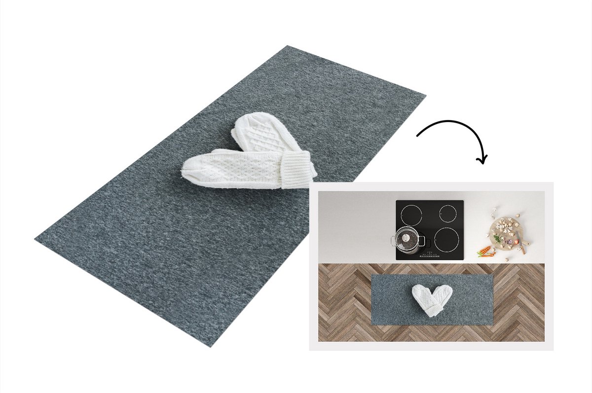 KitchenYeah Keukenloper - Loper keuken - Winter - Handschoenen - Hart - Keukenloper vinyl Multicolor