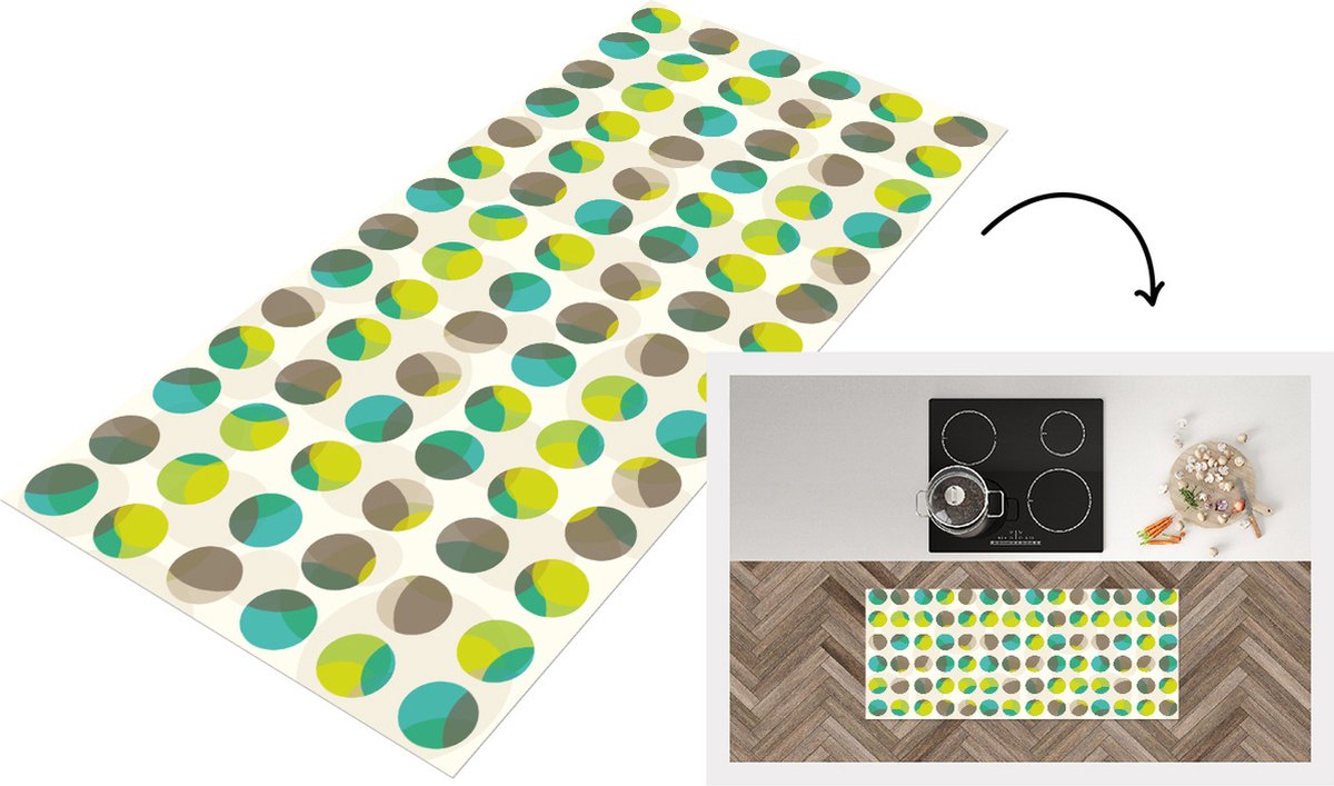 KitchenYeah Keukenloper - Loper keuken - Cirkel - Groen - Patroon - 120x50 cm - Keukenloper vinyl Multicolor