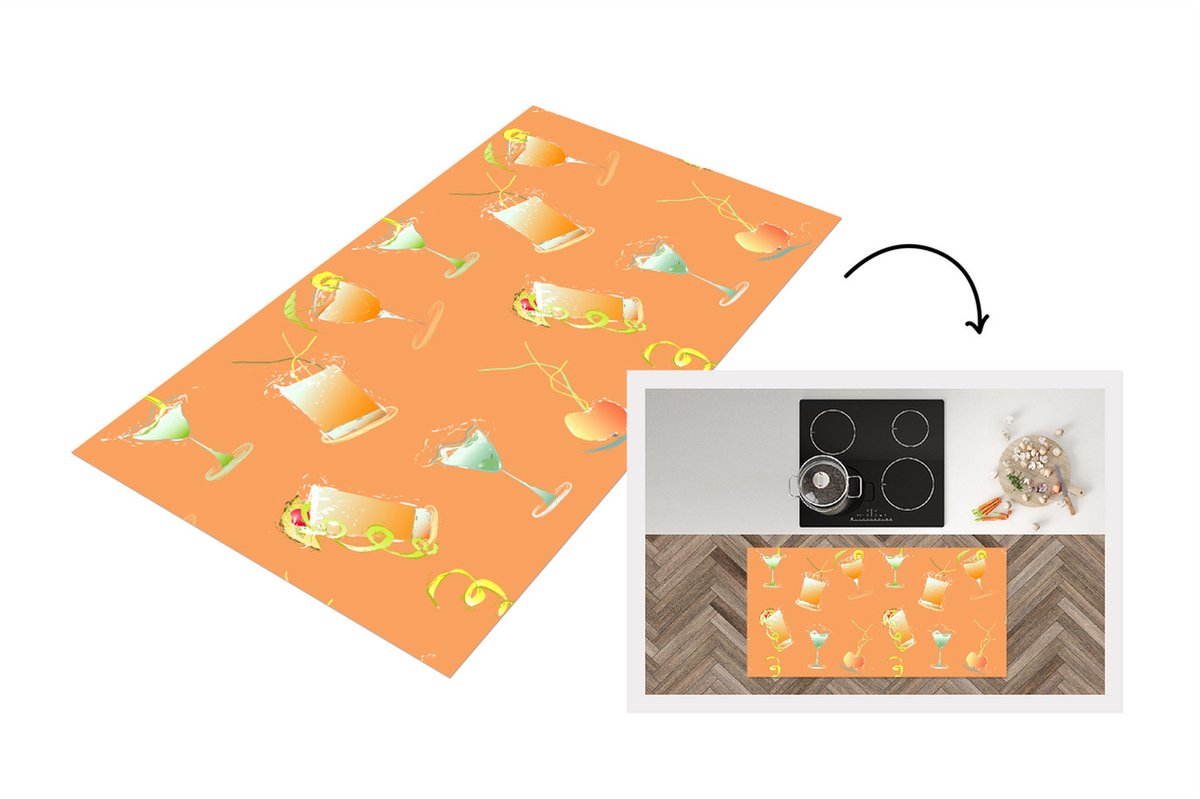 KitchenYeah Keukenloper - Loper keuken - Cocktail - Oranje - Design - 120x60 cm - Keukenloper vinyl Multicolor