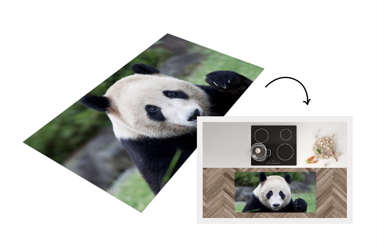 KitchenYeah Keukenloper - Loper keuken - Reuzenpanda - Gras - Stenen - 120x60 cm - Keukenloper vinyl Multicolor
