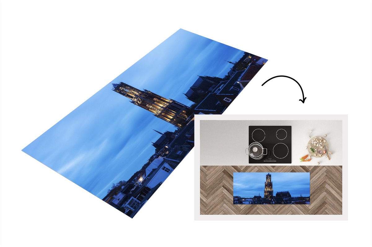 KitchenYeah Keukenloper - Loper keuken - Domtoren - Utrecht - Licht - 120x50 cm - Keukenloper vinyl Multicolor