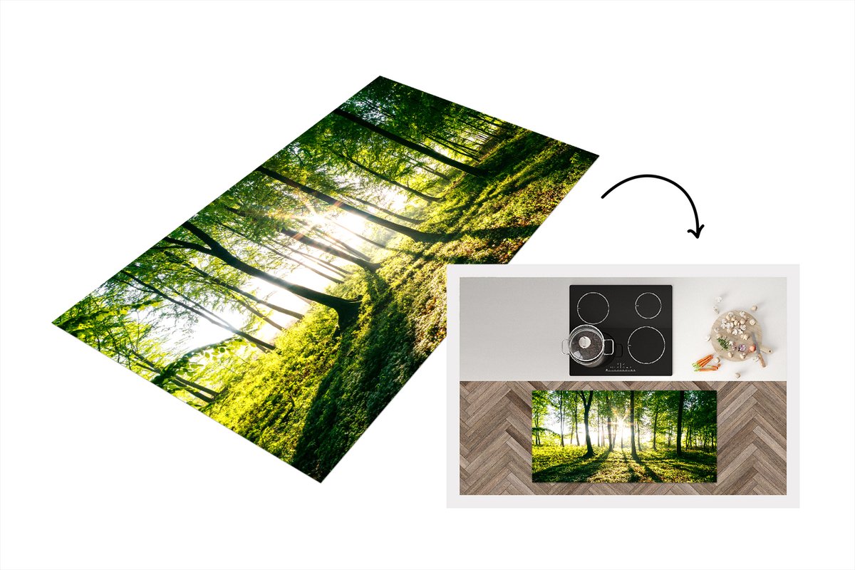 KitchenYeah Keukenloper - Loper keuken - Doorbrekende zon in de bossen van het Nationaal park Söderåsen in Zweden - 120x60 cm - Keukenloper vinyl Multicolor