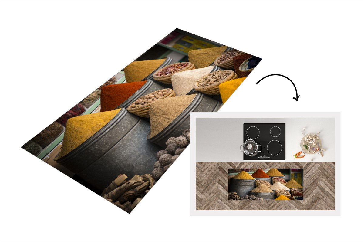 KitchenYeah Keukenloper - Loper keuken - Kruiden - Ton - Specerijen - 120x50 cm - Keukenloper vinyl Multicolor