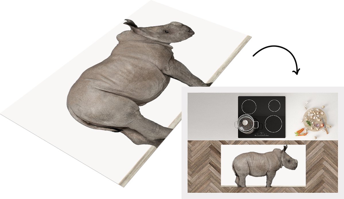 KitchenYeah Keukenloper - Loper keuken - Baby Neushoorn - Lief - Kinderkamer - Jongenskamer - Meisjeskamer - Neushoorntje - 120x60 cm - Keukenloper vinyl Multicolor