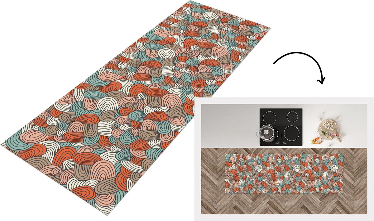 KitchenYeah Keukenloper - Loper keuken - Boho - Patroon - Line art - Abstract - 180x60 cm - Keukenloper vinyl Multicolor
