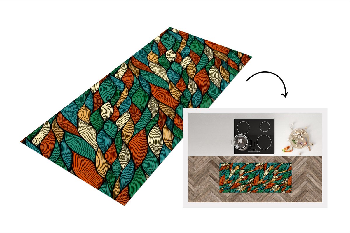 KitchenYeah Keukenloper - Loper keuken - Line art - Herfst - Bohemian - Patronen - Keukenloper vinyl Multicolor