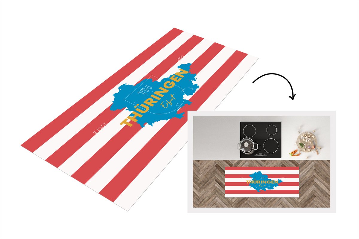 KitchenYeah Keukenloper - Loper keuken - Plattegrond - Thüringen - Duitsland - 120x50 cm - Keukenloper vinyl - Stadskaart Multicolor