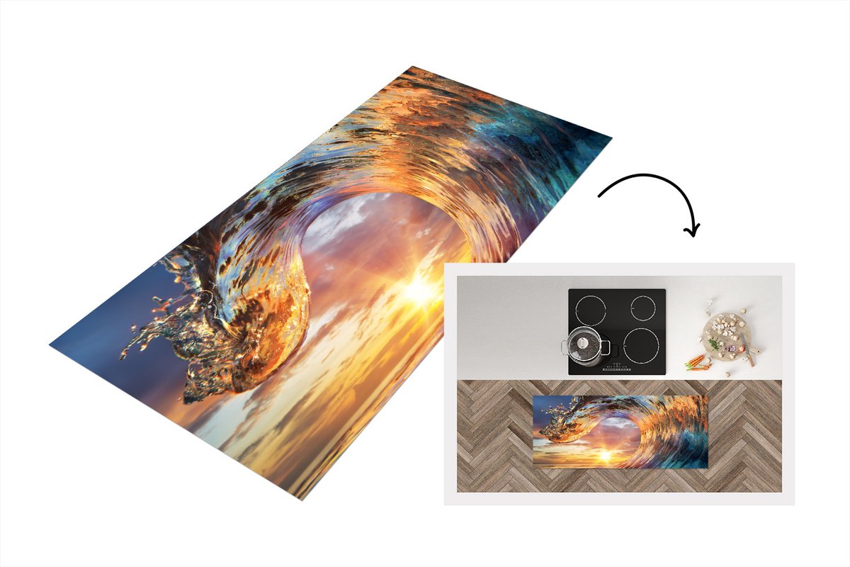 KitchenYeah Keukenloper - Loper keuken - Zee - Zon - Kleuren - 120x50 cm - Keukenloper vinyl Multicolor