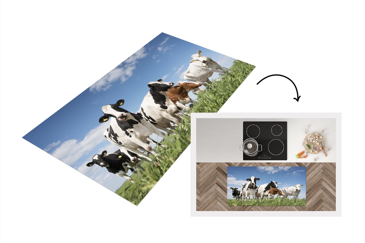KitchenYeah Keukenloper - Loper keuken - Koeien - Gras - Lucht - 120x60 cm - Keukenloper vinyl Multicolor