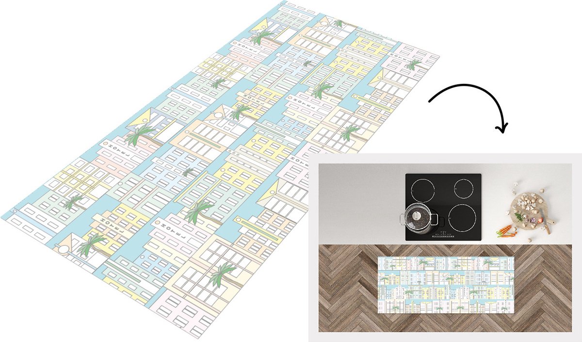 KitchenYeah Keukenloper - Loper keuken - Miami - Skyline - Patroon - USA - 120x50 cm - Keukenloper vinyl Multicolor