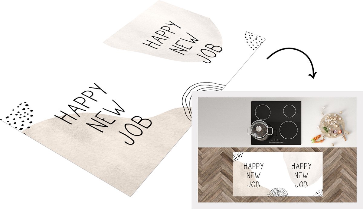 KitchenYeah Keukenloper - Loper keuken - Quotes - Happy new job - Werk - Spreuken - 120x60 cm - Keukenloper vinyl Multicolor