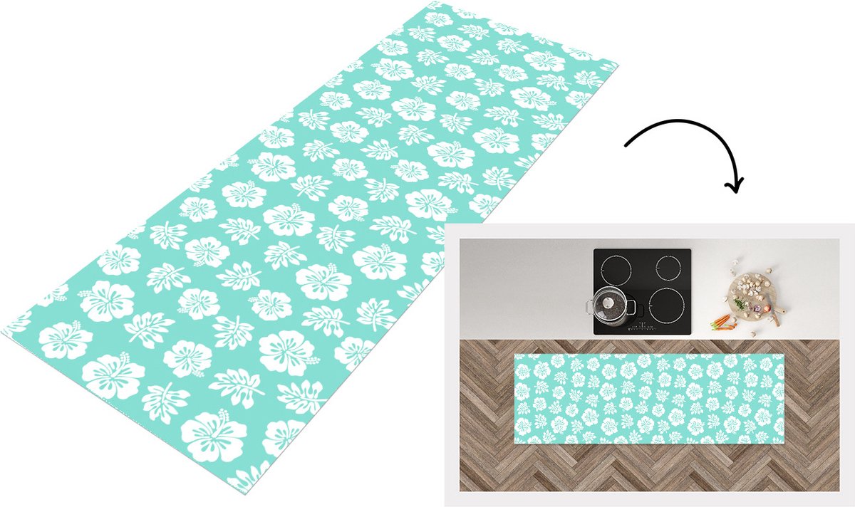 KitchenYeah Keukenloper - Loper keuken - Hawaii - Hibiscus - Bloem - Patronen - 180x60 cm - Keukenloper vinyl Multicolor