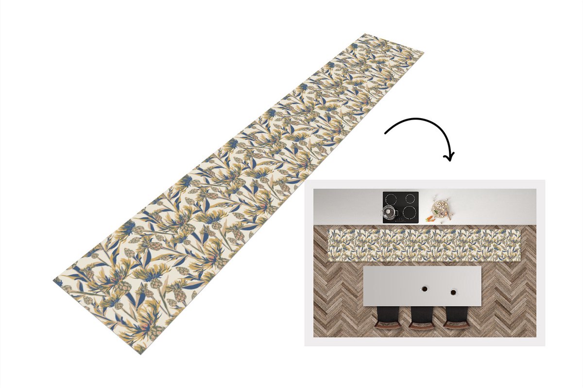 KitchenYeah Keukenloper - Loper keuken - Bloemen - Patroon - Design - Natuur - 300x50 cm - Keukenloper vinyl Multicolor