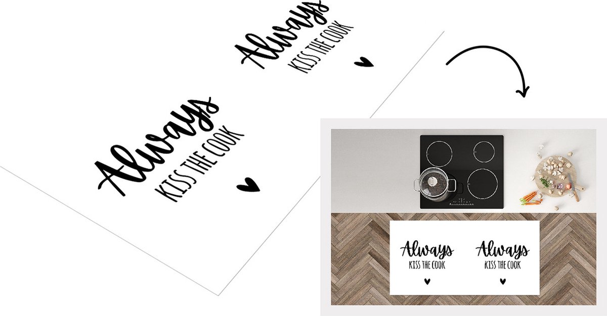 KitchenYeah Keukenloper - Loper keuken - Quote - Kok - Koken - Hartje - Always kiss the cook - Tekst - 120x60 cm - Keukenloper vinyl Multicolor