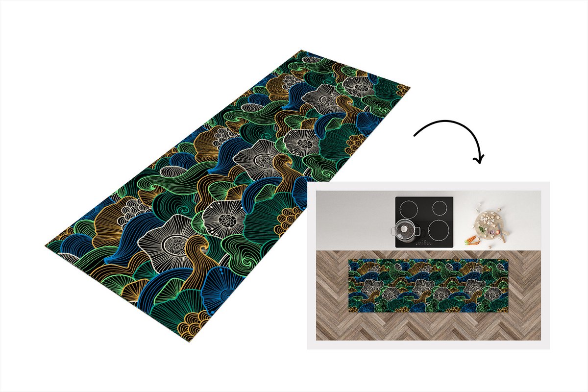 KitchenYeah Keukenloper - Loper keuken - Patroon - Bloemen - Glow - 180x60 cm - Keukenloper vinyl Multicolor