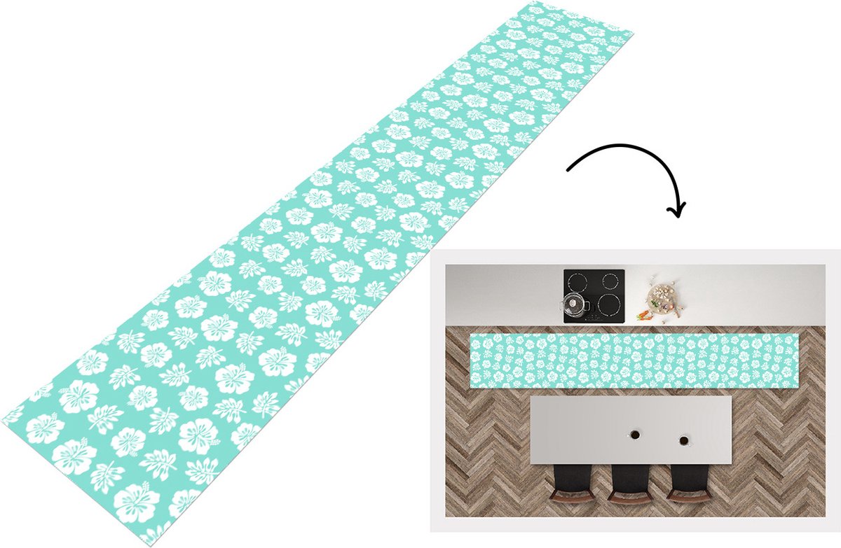 KitchenYeah Keukenloper - Loper keuken - Hawaii - Hibiscus - Bloem - Patronen - 300x50 cm - Keukenloper vinyl Multicolor