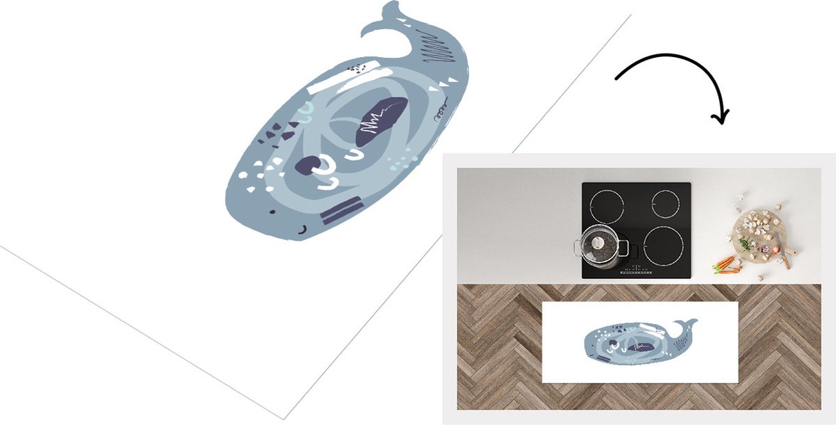 KitchenYeah Keukenloper - Loper keuken - Walvis - Grijs - Pastel - Keukenloper vinyl Multicolor