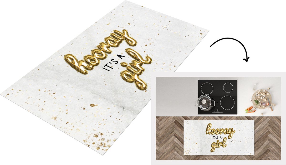 KitchenYeah Keukenloper - Loper keuken - Spreuken - Hooray it's a girl - Meisje - Spreuken - 120x60 cm - Keukenloper vinyl Multicolor