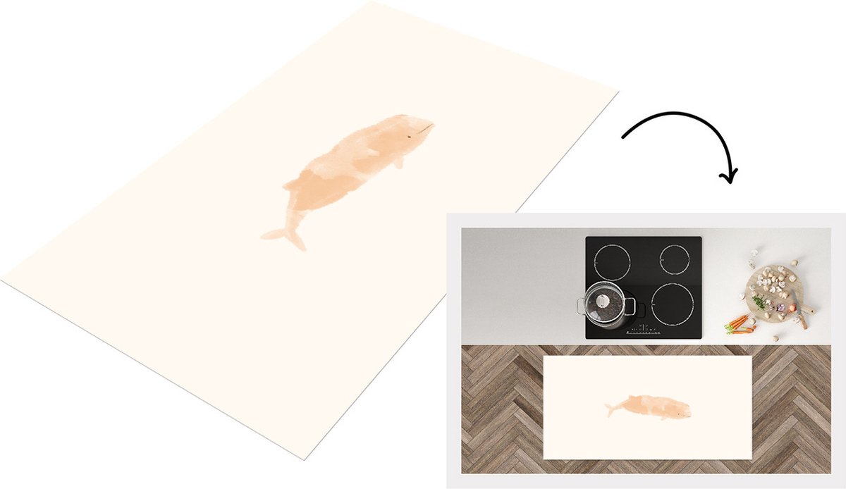 KitchenYeah Keukenloper - Loper keuken - Vissen - Zee - Waterverf - Pastel - 120x60 cm - Keukenloper vinyl Multicolor